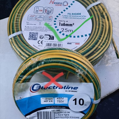 6mm² minimum pour mettre à la terre des pannaux solaires